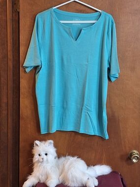 Talbots Aqua Short Sleeve Notch Neck Tee